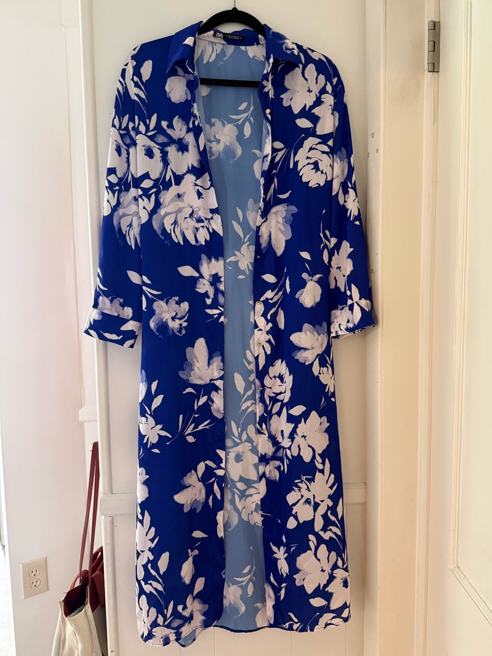 Zara Royal Blue and White Floral Maxi Dress with Tie